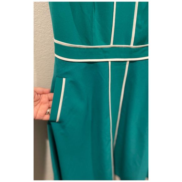MODCLOTH Roving Reporter Jade Green White Piping Sleeveless Dress - Picture 4 of 5